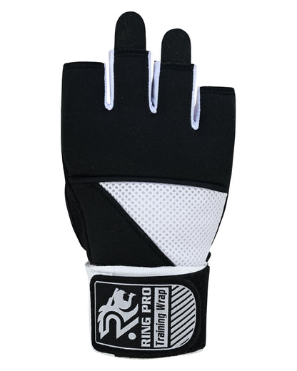 RING PRO Boxing Gel Hand Wraps Quick Inner Gloves with Wrist Support, Woven Elastic Training Wraps for Boxing, MMA, Muay Thai & Kickboxing, Men & Women (Black/White, X-Large)