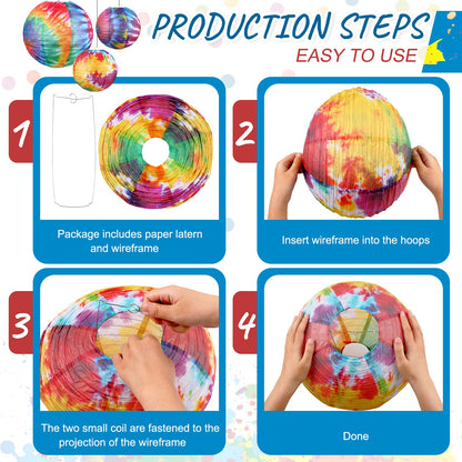 20 Pcs Tie Dyed Groovy Paper Lanterns Chinese Japanese Lanterns Groovy Party Decorations Tie Dye Party Supplies Classroom Hanging Ceiling Decorations for Home Decor Parties Weddings, 12 Inch, 6 Inch