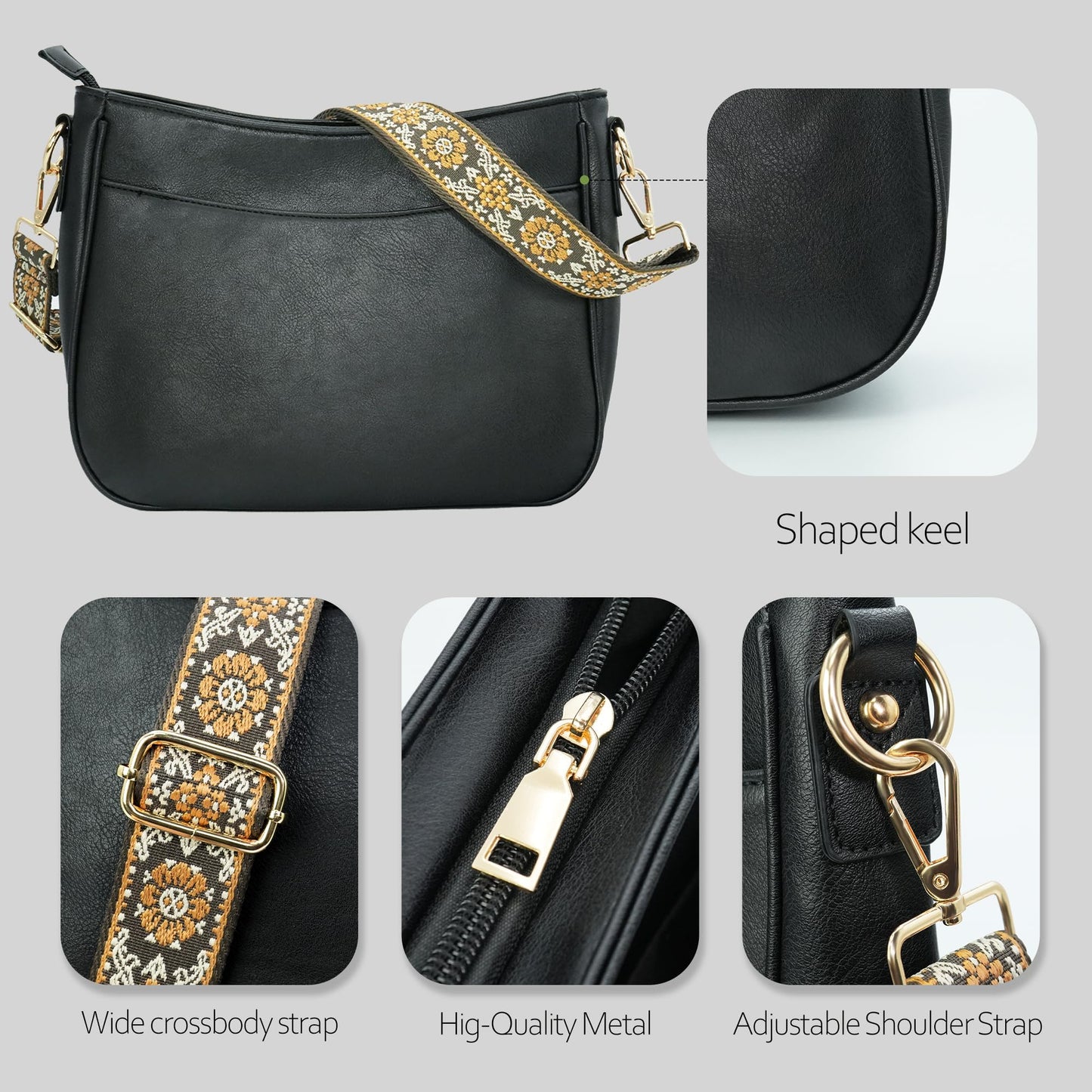 CIVECHOL Crossbody Bag for Women Bohemian Vintage Stylish Purse Vegan Leather Shoulder Bag with Adjustable Wide Strap