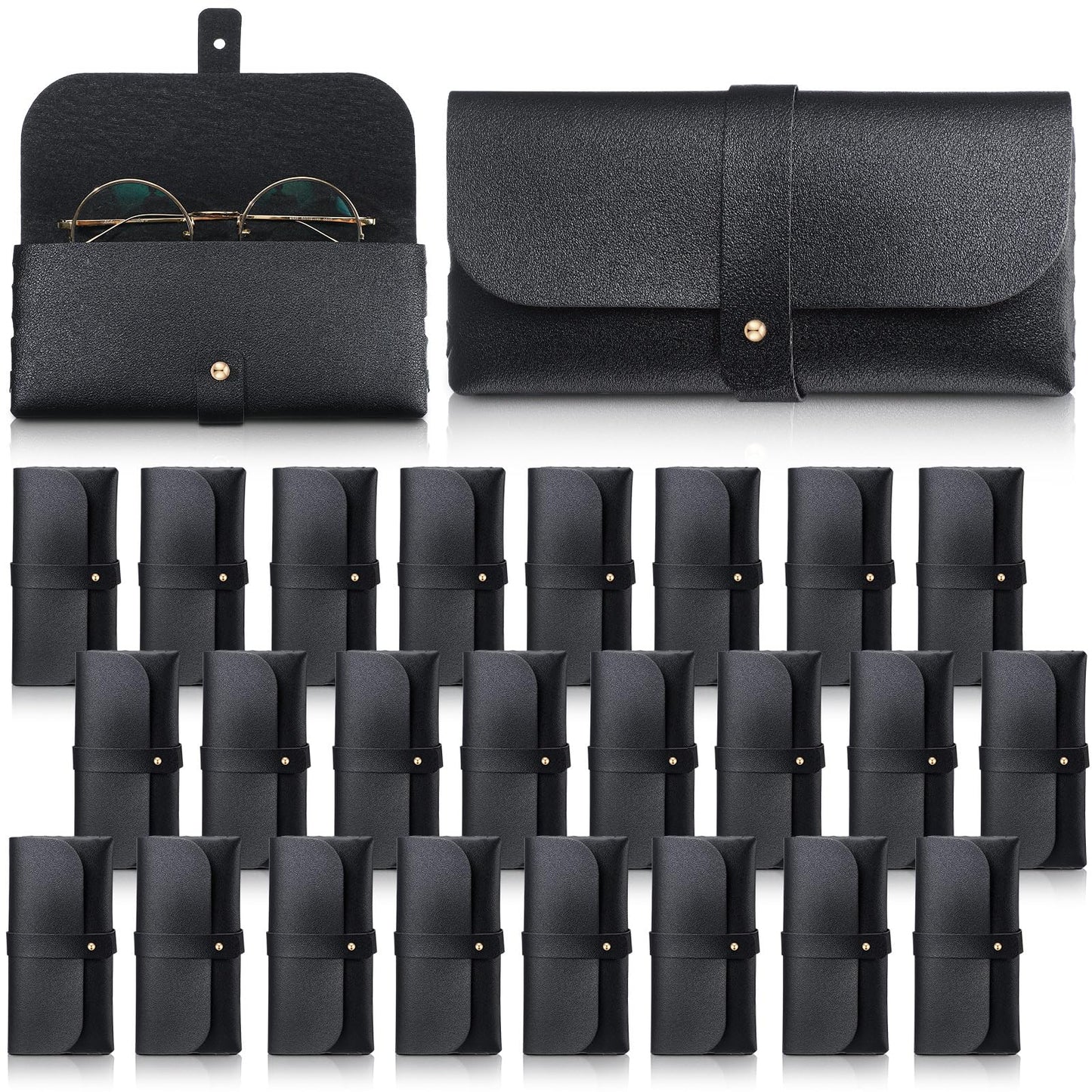 Nuogo 30 Pack Eyeglass Case Soft Glasses Case Studded Sunglasses Pouch Portable PU Leather Sunglasses Bag Travel Reading Glass Sleeve for Women Men