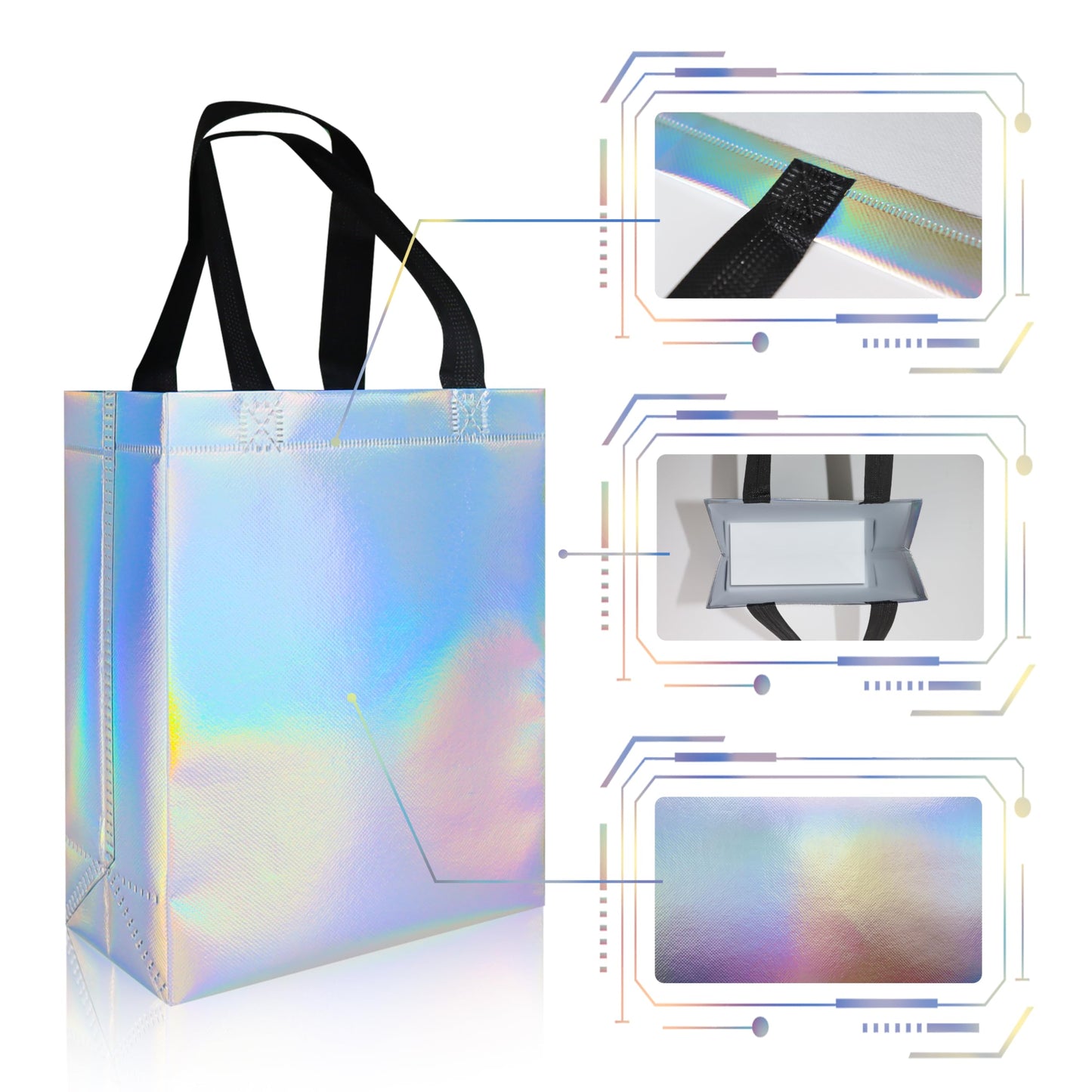 cabzymx 18 Pcs Glossy Iridescent Small Gift Bags Bulk, 8x3.9x9.8 In Non-woven Party Bags for Present with Sturdy Bases for Birthday, Wedding, Easter, Party, Holiday