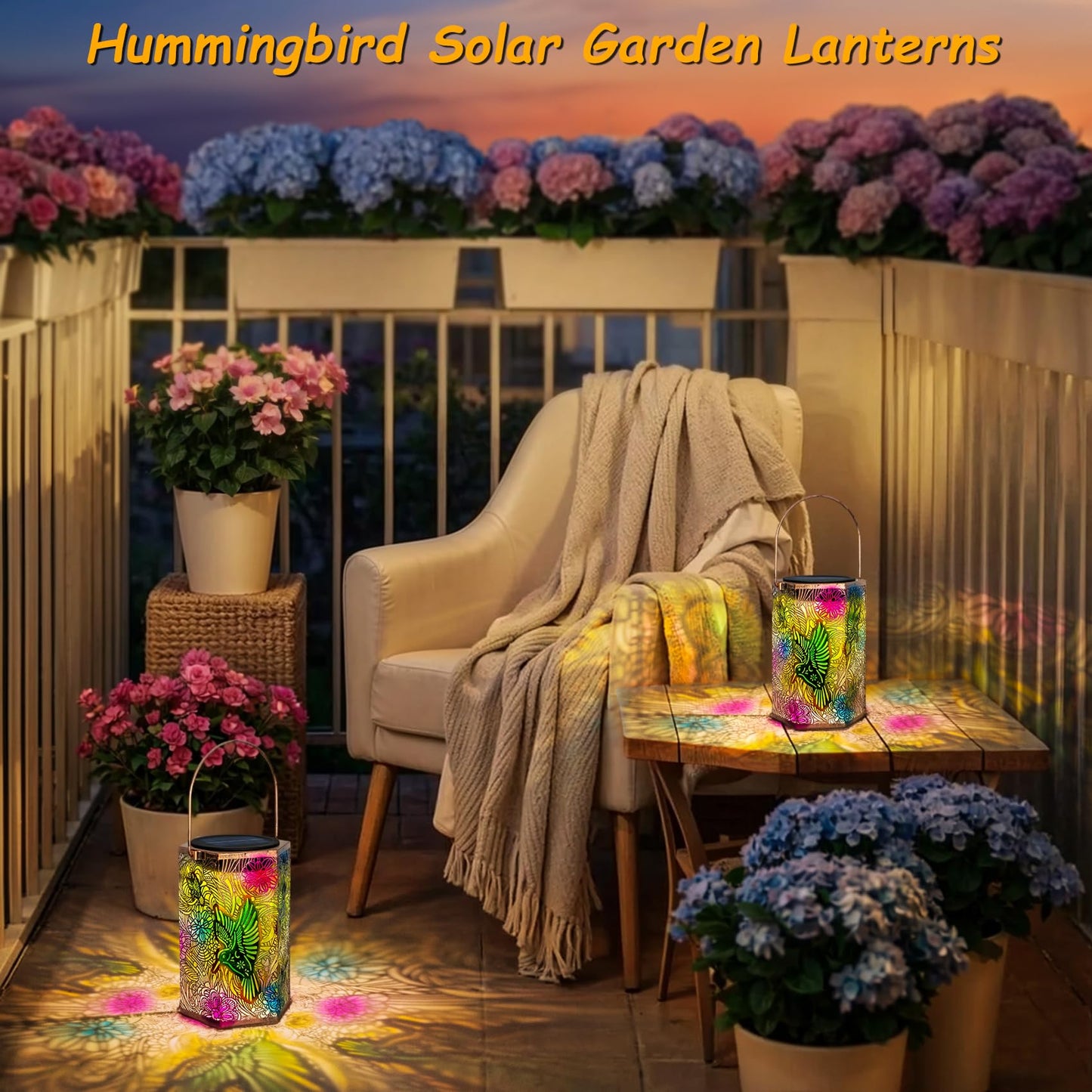2Pack Solar Outdoor Hummingbird Lanterns Waterproof, Homeimpro Multicolor Solar Garden Lanterns, Mother's Day Christmas Garden Gifts for Mom Women, Backyard Ornaments