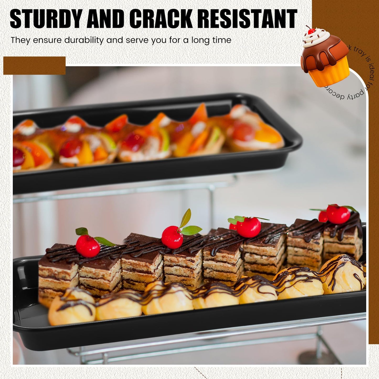 Ziliny 20 Pcs Serving Platters 14 x 6 Inch Rectangle Serving Trays Reusable Food Tray Dishes Dessert Trays Plastic Plates for Wedding Home Table Thanksgiving Christmas Party(Black)