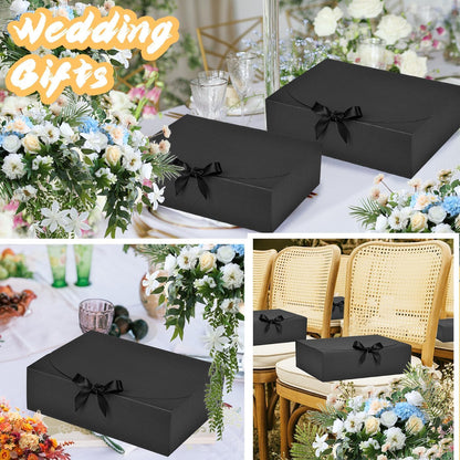 WLUSEAXI 15Pack Gift Boxes with Lids, 10.6x7.8x3.1 Inches Bridesmaid Proposal Boxes with Ribbon, Black Gift Boxes for Presents,Kraft Paper Boxes for Wedding Christmas Birthday Baby Shower Party