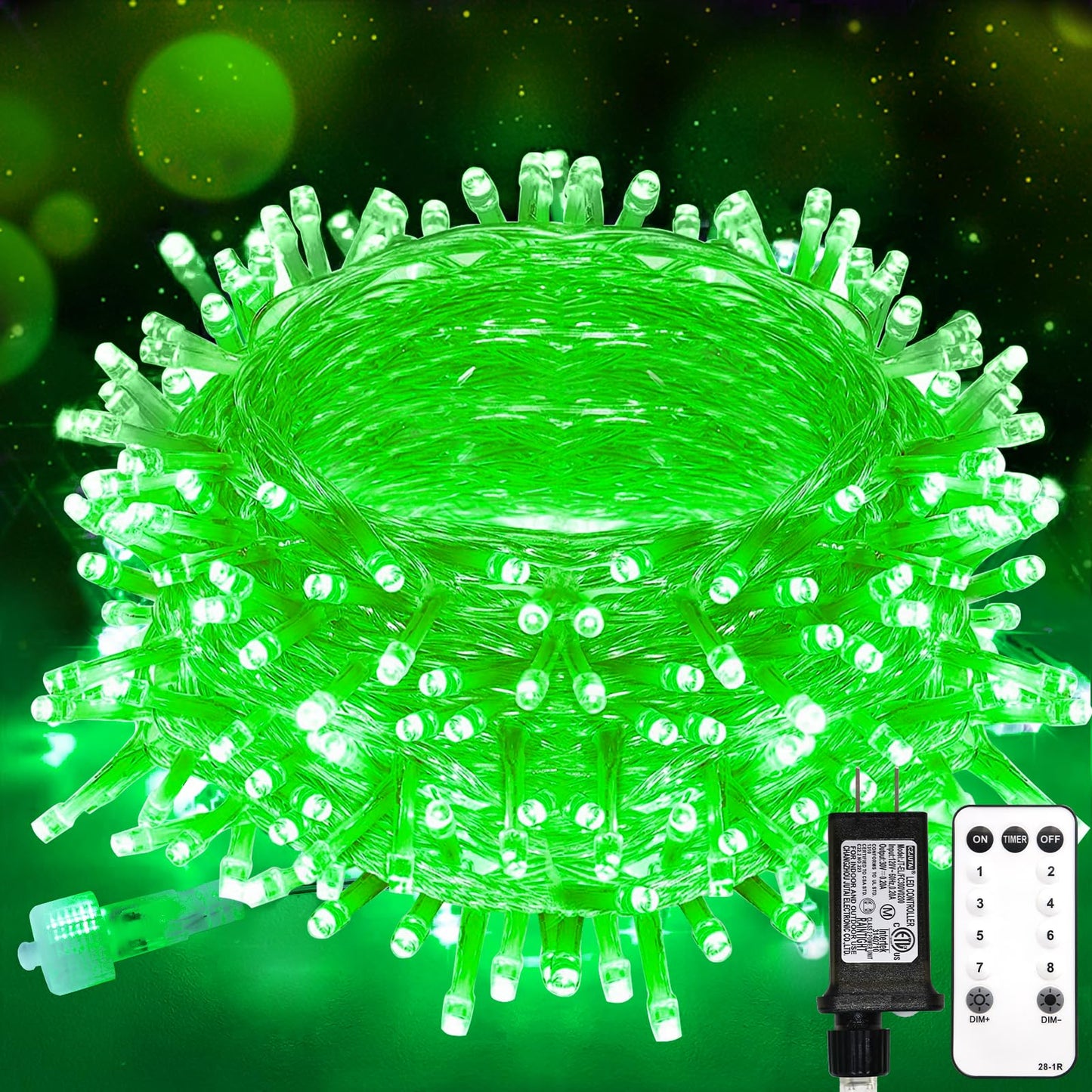 suddus Connectable Green Chirstmas Lights Outdoor with Remote, 66ft 200 LED String Lights Plug in Waterproof, Dimmable Clear Wire Fairy Lights for Xmas Tree,Halloween,Garden,Porch,Party,Dorm Decor