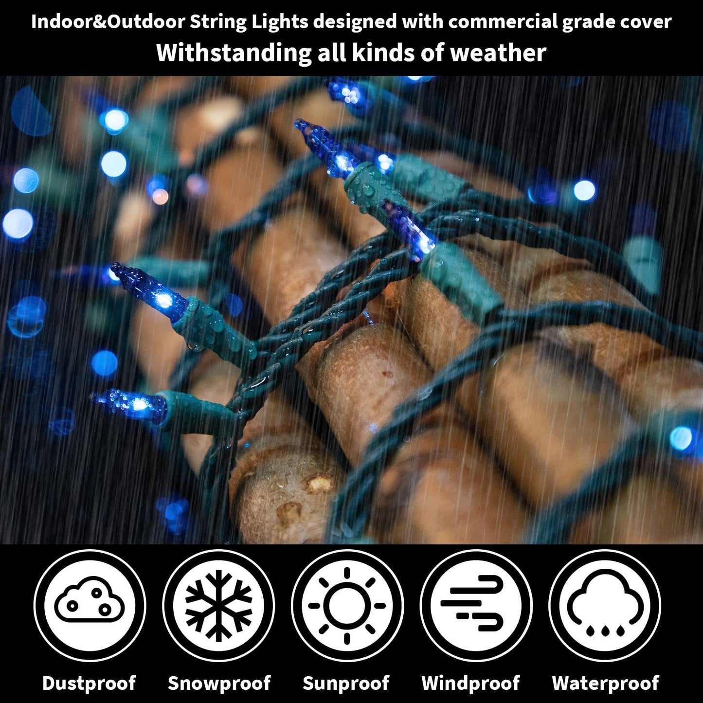 LAMPHOME Blue Christmas Lights,100Lights 19.6ft UL Certified Mini Bulb String Lights, Hanukkah Traditional Light for Outdoor Christmas Tree Garden Holiday Party Patio Wedding Garland Decor