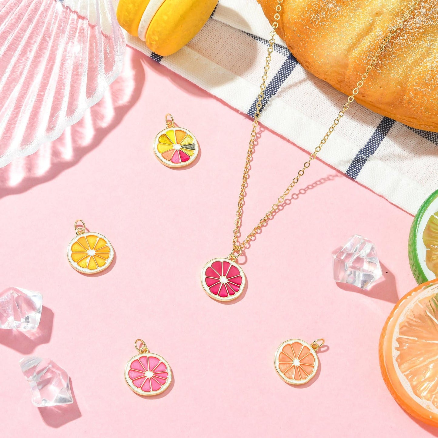 Stiesy Lemon Slice Enamel Charms Pendants, 5Pcs Brass Enamel Charms with Jump Ring, Real 18K Gold Plated Summer Theme Jewelry Making, DIY Fresh Unique Necklace Bracelet