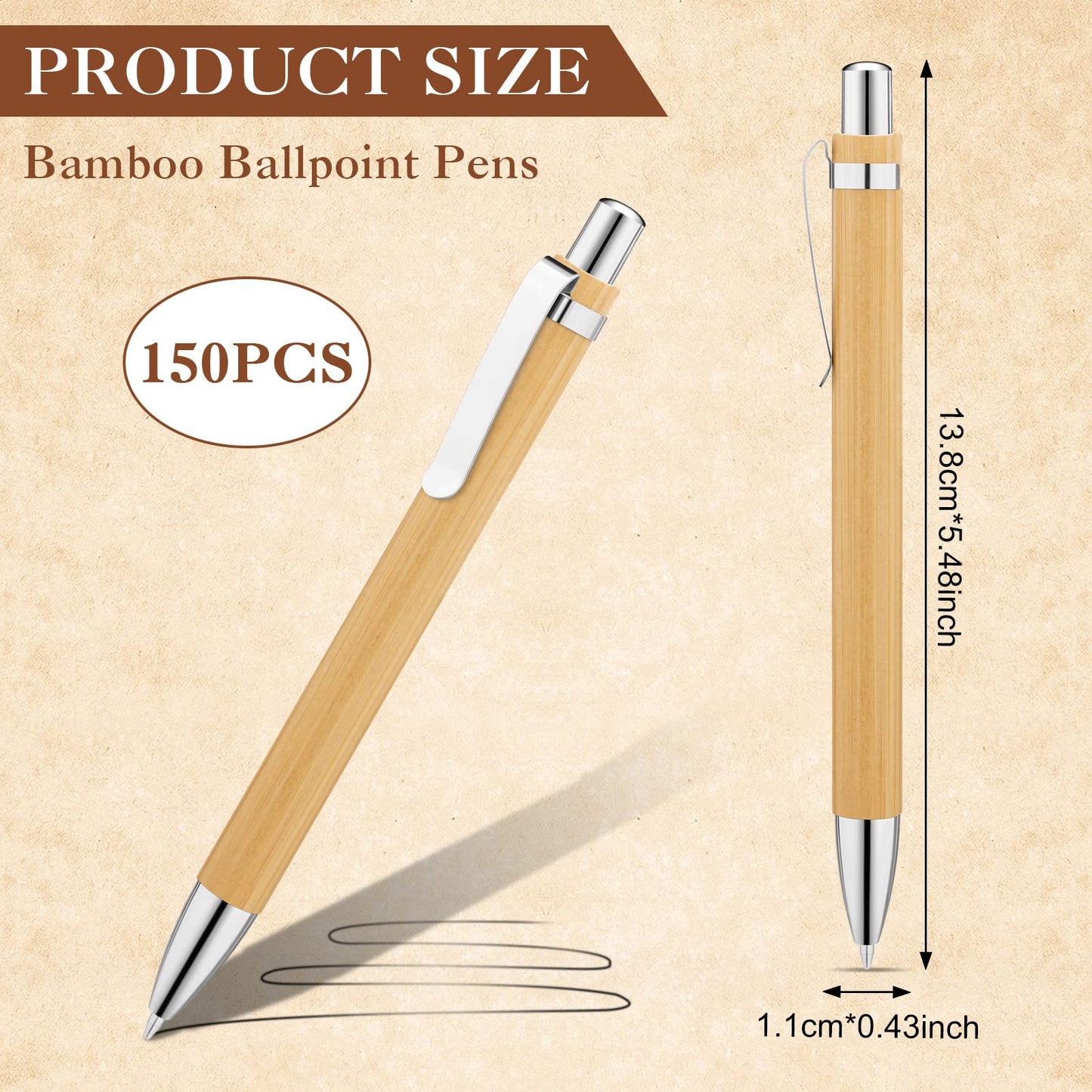 SATINIOR 150 Pcs Bamboo Ballpoint Pens Wooden Retractable Ballpoint Pen Bamboo Black Ink 1mm Pen Wood Sustainable Pens for Men Women Employee Writing Signature Journaling Home Office School