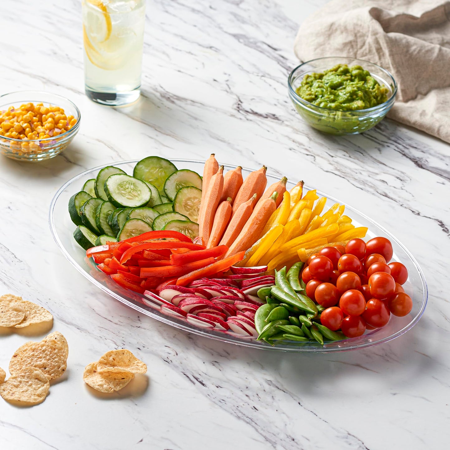 PLASTICPRO Plastic Oval Serving Trays - Serving Platters Oval 11 X 16 Disposable Party Dish Crystal Clear Pack of 8