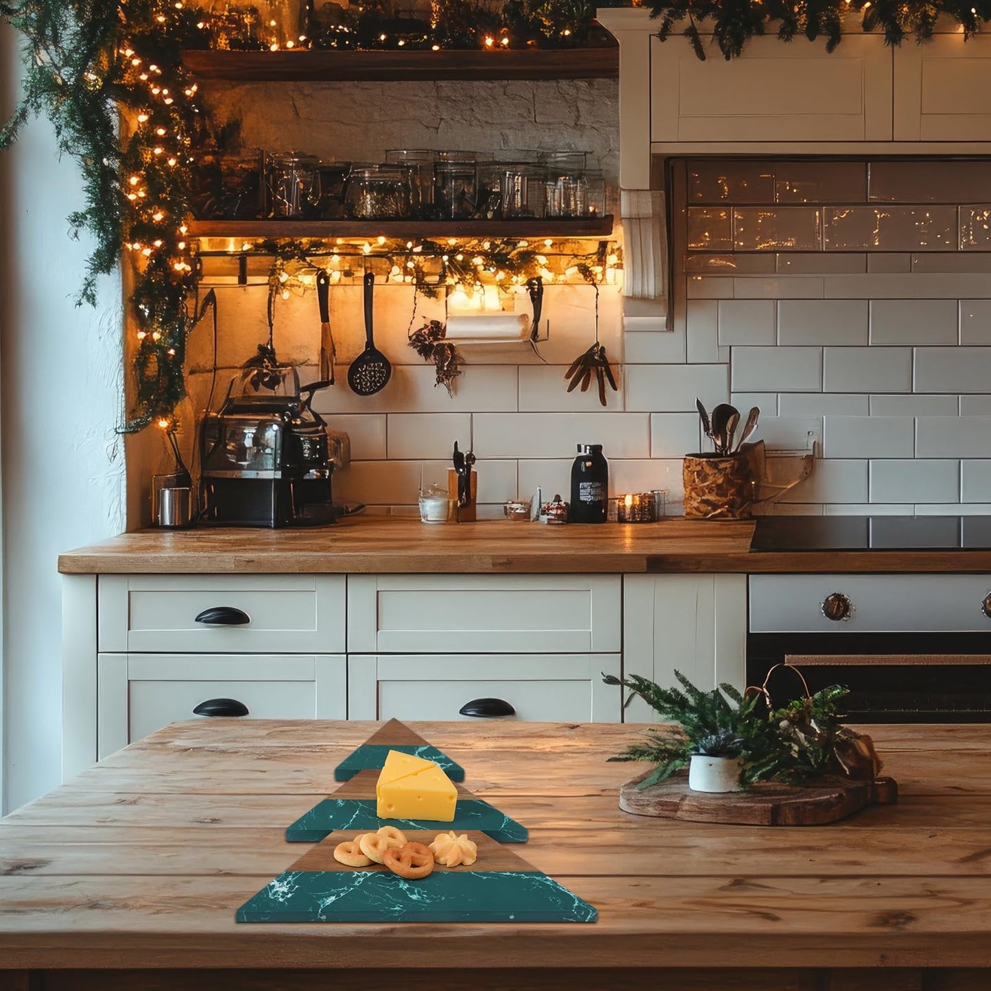 Reallnaive Green Christmas Tree Marble Cheese Board Charcuterie Cutting Tray Marble Serving Decorative for Decoration Charcuterie Kitchen