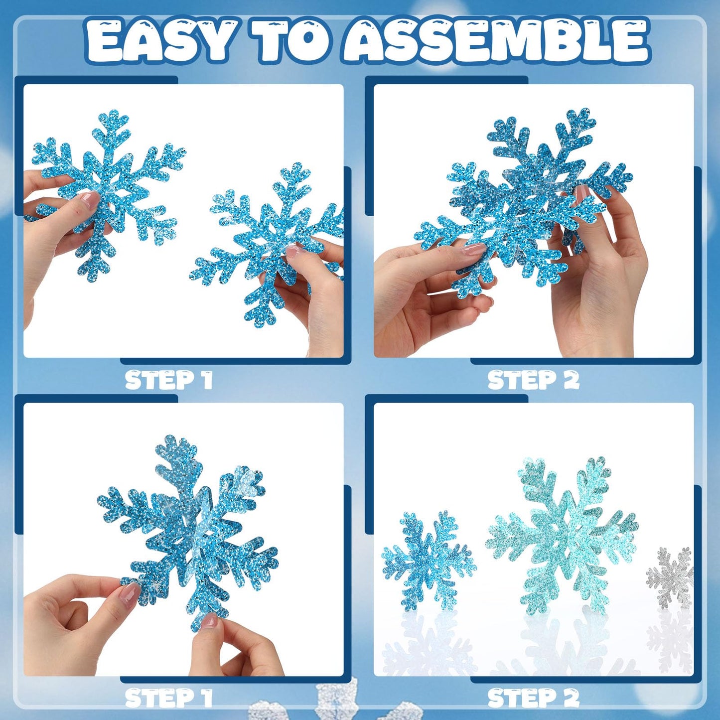 AmazingSpark 45 Pcs Winter Paper Snowflake Table Decorations 3 Sizes 3D Snowflake Tabletop Centerpiece Signs Blue Silver Table Decor for Christmas Winter Wonderland Home Party Holiday Decor Supplies