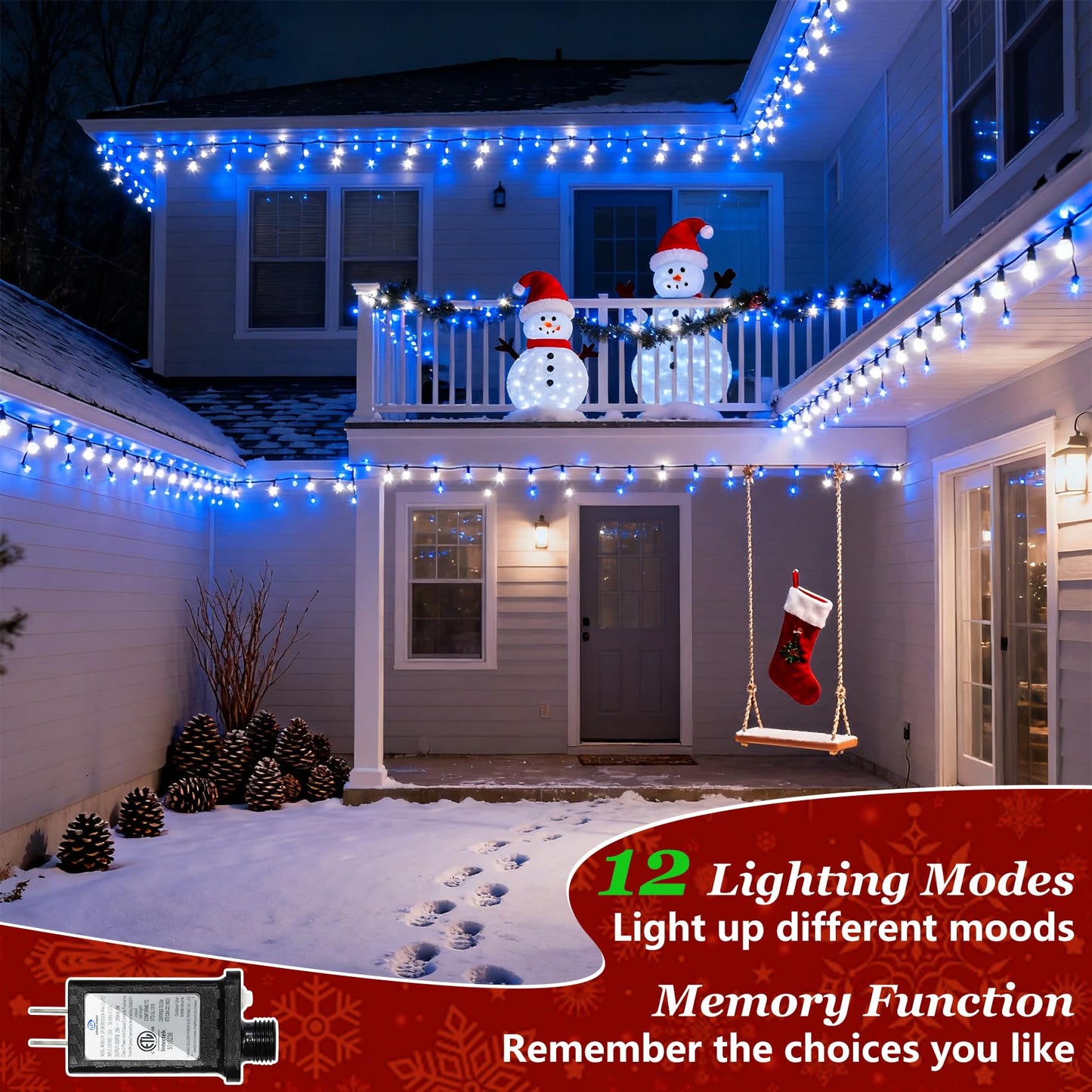 300 LED Blue White Birthday Party Decorations Ocean Party Decor String Lights with 12 Modes Timer Dimmable, Green Wire Connectable Christmas Tree Lights, 75FT Fairy Lights for Bedroom, Outside, Xmas