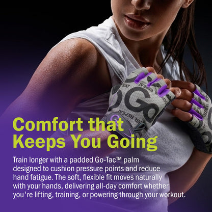 GoFit Women's Medium Pro Trainer Gloves – Workout & Weightlifting Gloves with Adjustable Wrist Support, Breathable Palm Grip, and Durable Synthetic Leather for Gym & Fitness, Purple