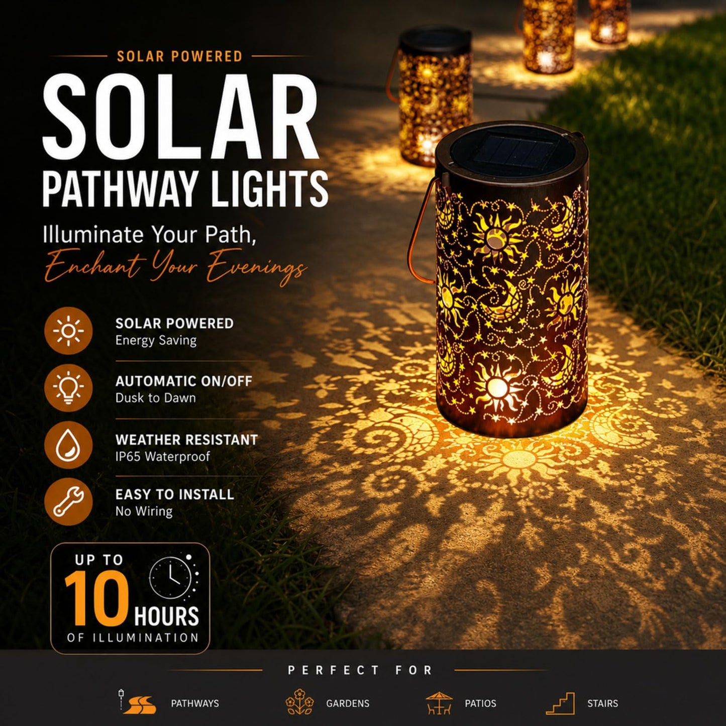 Season 2 Season Solar Lantern Outdoor Waterproof with Sun Moon Stars Patterns, Garden Tangled Decor for Yard Patio Lawn Porch Backyard, Ramadan Light Unique Gifts for Women