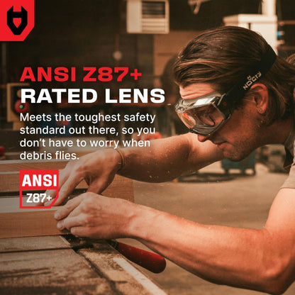 NoCry Anti Fog Safety Goggles Over Glasses For Men And Women — ANSI Z87.1 Premium Anti Scratch & UV380 — Eye Protection with Panoramic Lens & Adjustable Strap — Perfect Dust Goggles for Chemistry Lab