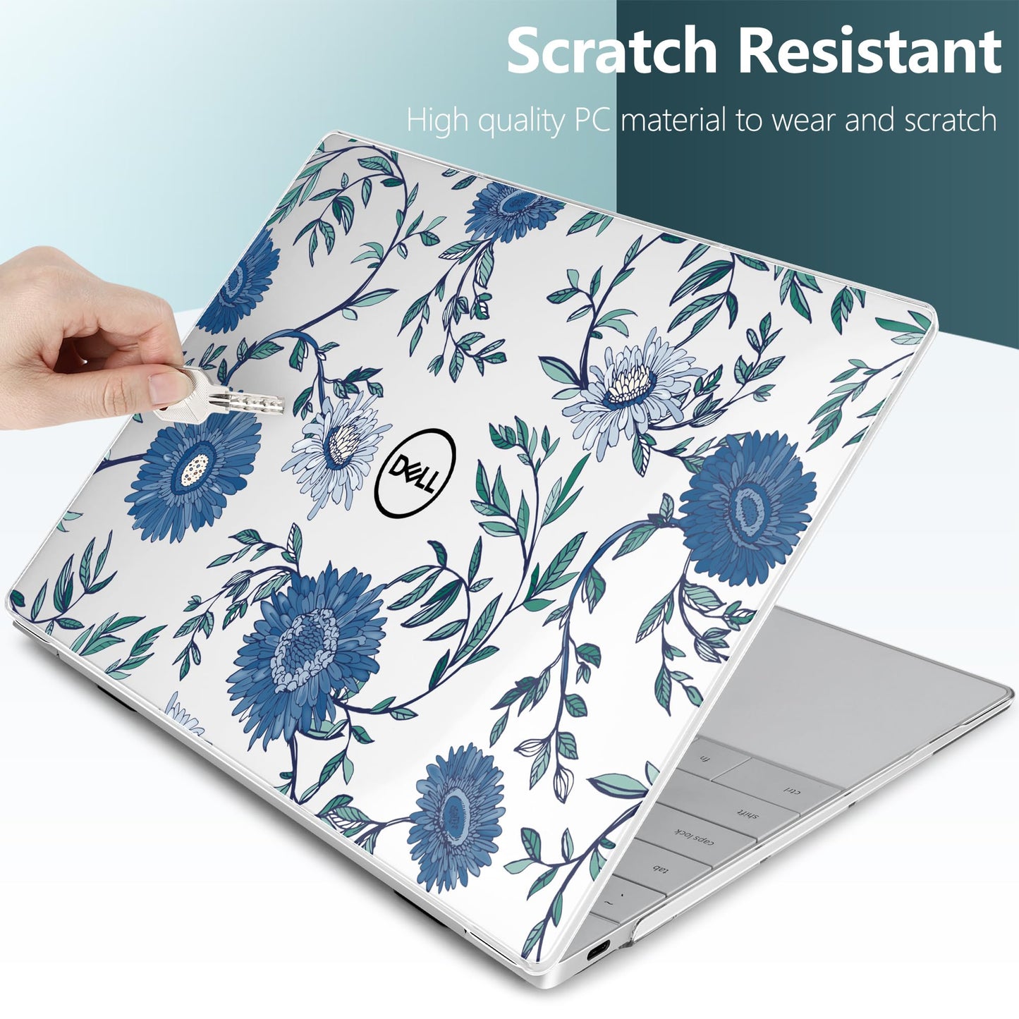 Batianda Case for 2024 Dell XPS 13 Laptop Copilot+ PC 13.4" Display Model Number 9345/9350, Lovely Ultra-Slim Lightweight Scratch-Resistant Hard Cover with Professional Protection, Blue Flowers
