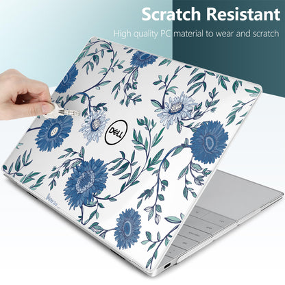 Batianda Case for 2024 Dell XPS 13 Laptop Copilot+ PC 13.4" Display Model Number 9345/9350, Lovely Ultra-Slim Lightweight Scratch-Resistant Hard Cover with Professional Protection, Blue Flowers