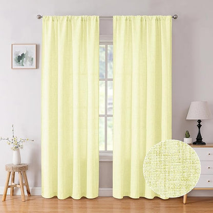 Tollpiz Linen Curtain Living Room Rod Pocket Semi Sheer Curtains Burlap Light Filtering Thick Linen Drape for Bedroom, 54 x 72 inches Long, Cream Yellow, Set of 2 Panels