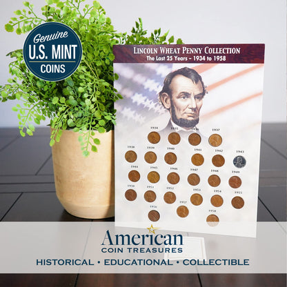 Lincoln Wheat Penny Collectors Coin Set 1934–1958 (25 Coins) with 1943 WWII Steel Strike Penny Pack – The Last 25 Years Collection by American Coin Treasures