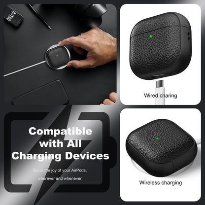 R-fun for Airpods 4 Case, Soft TPU (Leather-Like Design) Drop Protection Cover for Men and Women with Lanyard and Cleaner Kit, Compatible with Apple Latest Airpods 4th Gen(USB-C)(2024)-Black