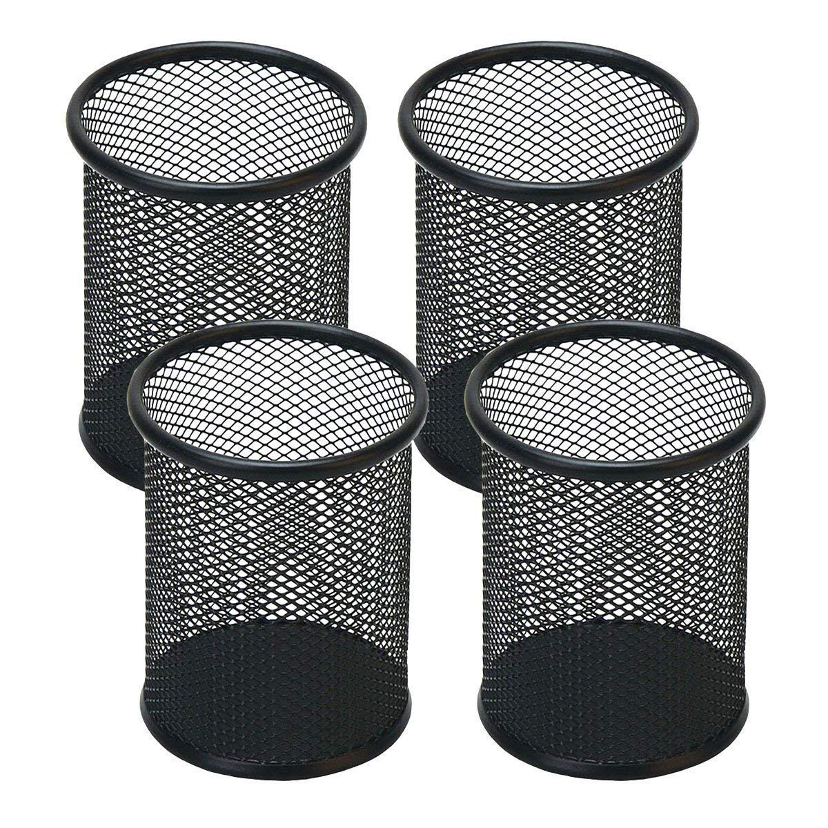 SNOW COOLER Pen Holder Mesh Pencil Holder Metal Pen Holder Cup Pencil Cup Holder for Desk Office Pen Organizer Black, 4 Pack