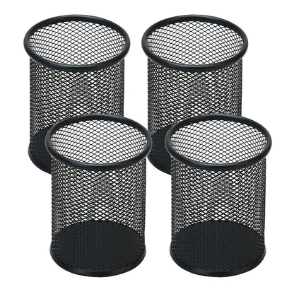 SNOW COOLER Pen Holder Mesh Pencil Holder Metal Pen Holder Cup Pencil Cup Holder for Desk Office Pen Organizer Black, 4 Pack
