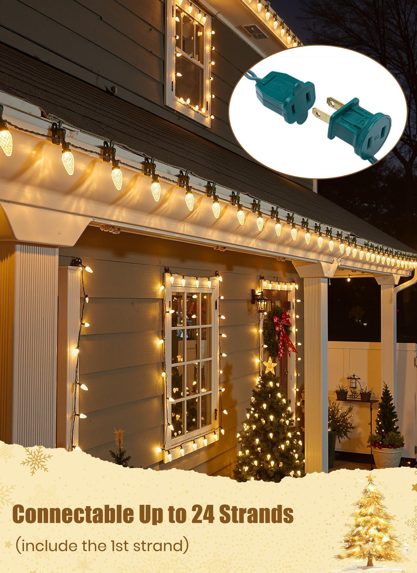 C9 LED Christmas Lights Outdoor, 68 Feet 100 LED Strawberry String Lights With 100 Spring Clamps, Waterproof Commercial Grade Extendable for Outside Roofline Patio Home Xmas Decoration, Warm White
