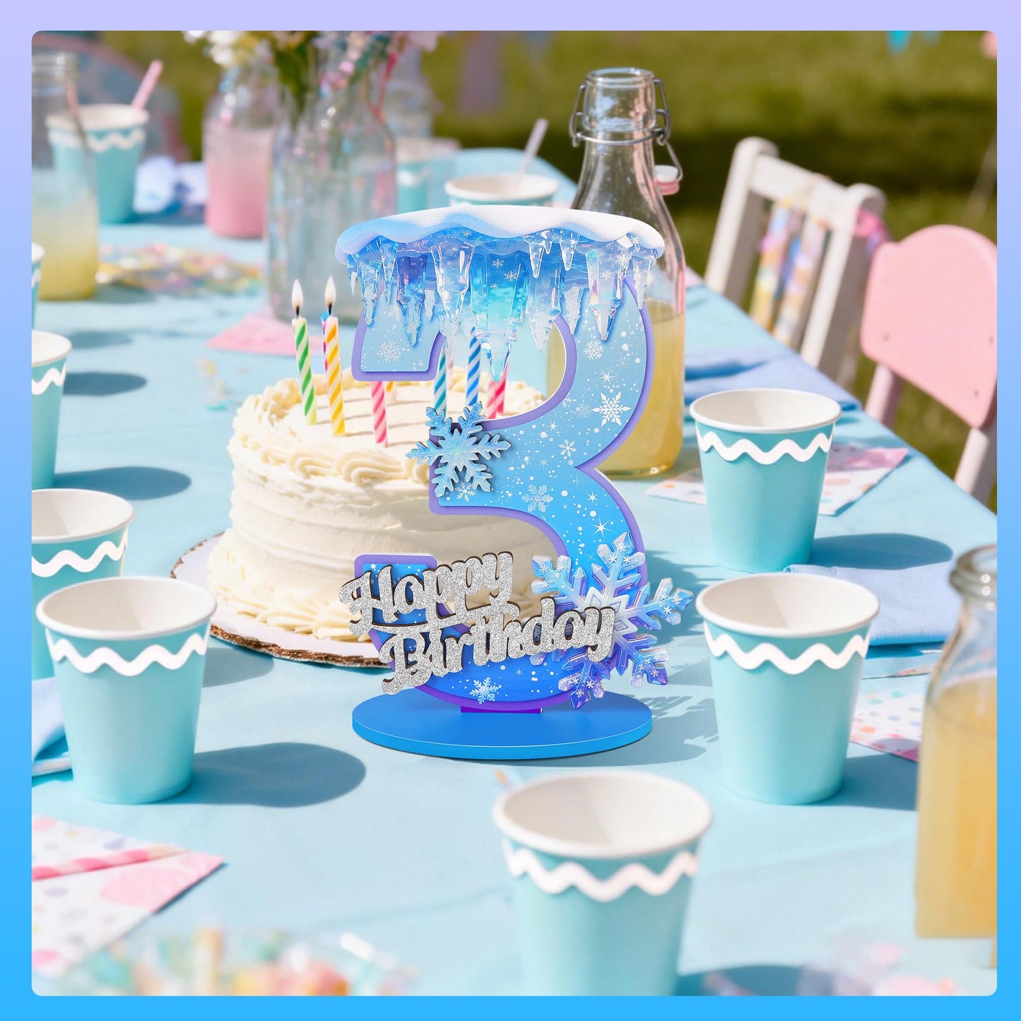 Snowflake Birthday Number Sign Centerpiece Snowflake Theme Party Decorations Winter Wooden Party Centerpieces for Table Decoration Photo Props Snowflake Birthday Decorations
