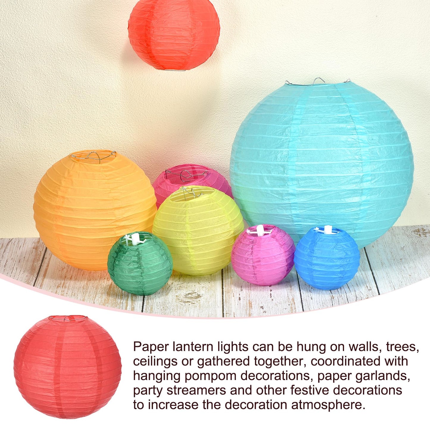 MECCANIXITY 15PCS Paper Lanterns Decorative, 4" 8" 12" Round Hanging Lantern Chinese Lanterns for Home Decor, Birthday, Wedding, Christmas (Red,Pink,Rose Red,Light Pink,Purple)