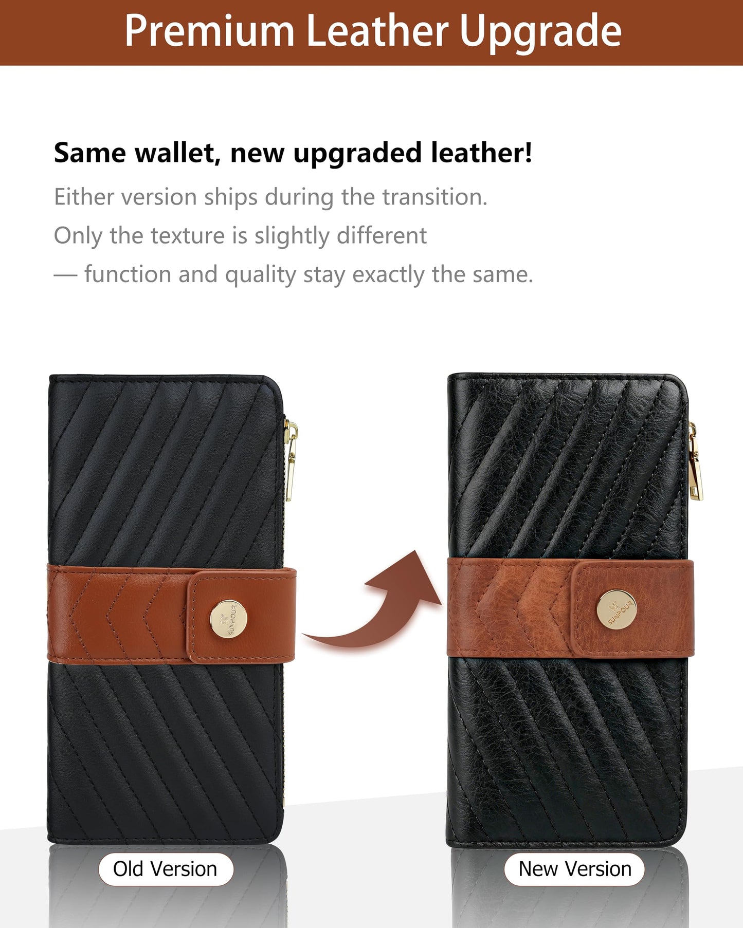 Sunpour Wallets for Women RFID Blocking Trifold Wallet, Large Capacity Leather Ladies Wallet with Credit Card Holder and Zipper Pocket