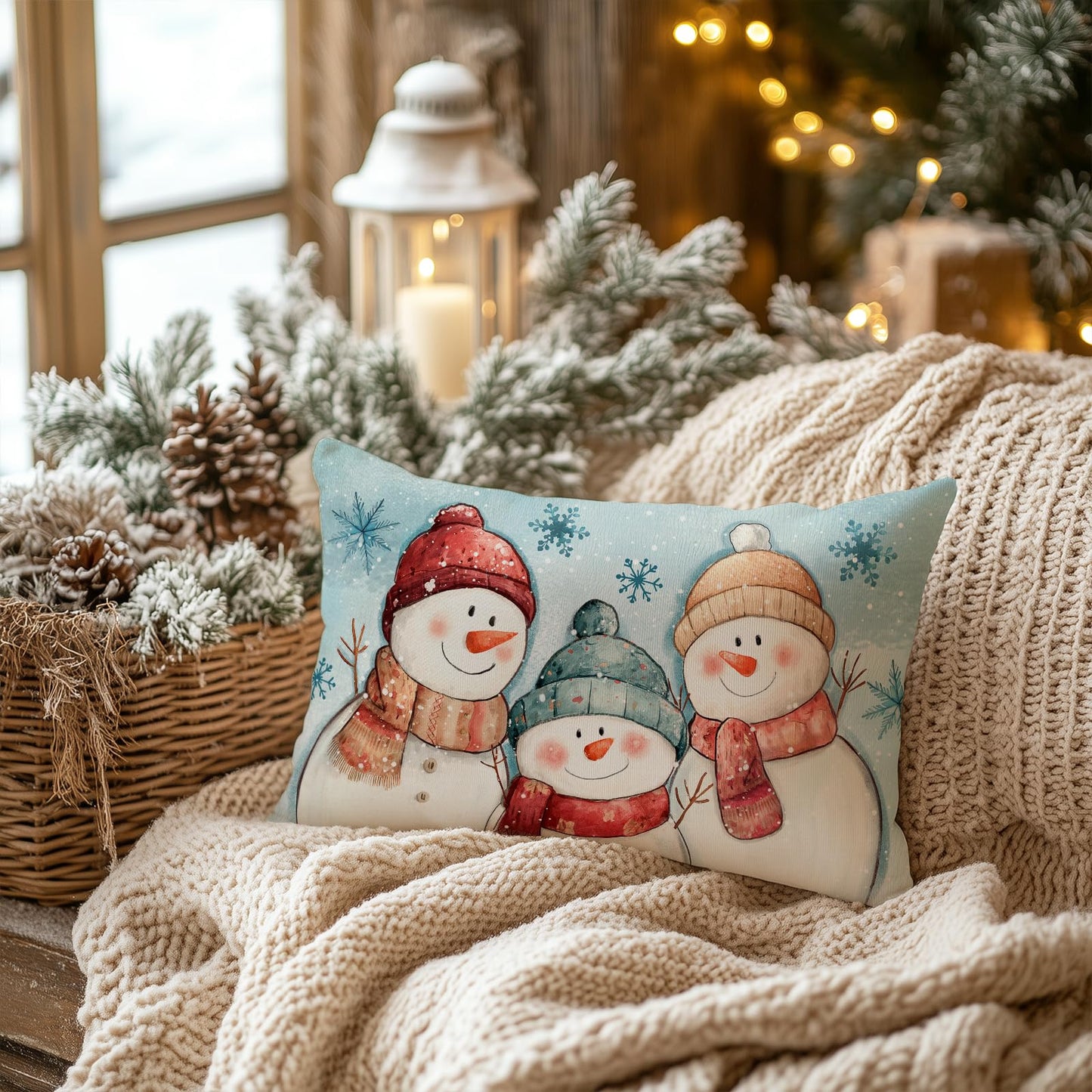 AACORS Winter Pillow Cover 12x20 Inch Cute Snowman Snowflake Decoration Holiday Seasonal Farmhouse Pillow Case Decor for Home Sofa Couch (Blue) AA767-12