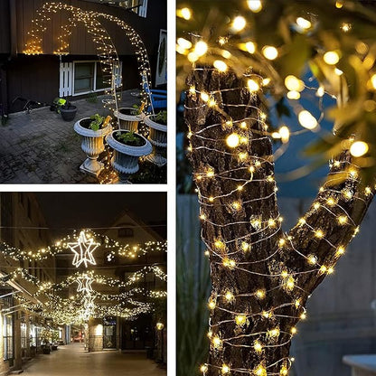 4-Pack Solar String Lights for Outside, Total 400LED Solar Christmas Lights Waterproof, Outdoor Twinkle Light Copper Wire 8 Modes Fairy Light for Xmas Tree Garden Party Wedding Decor (Warm White)