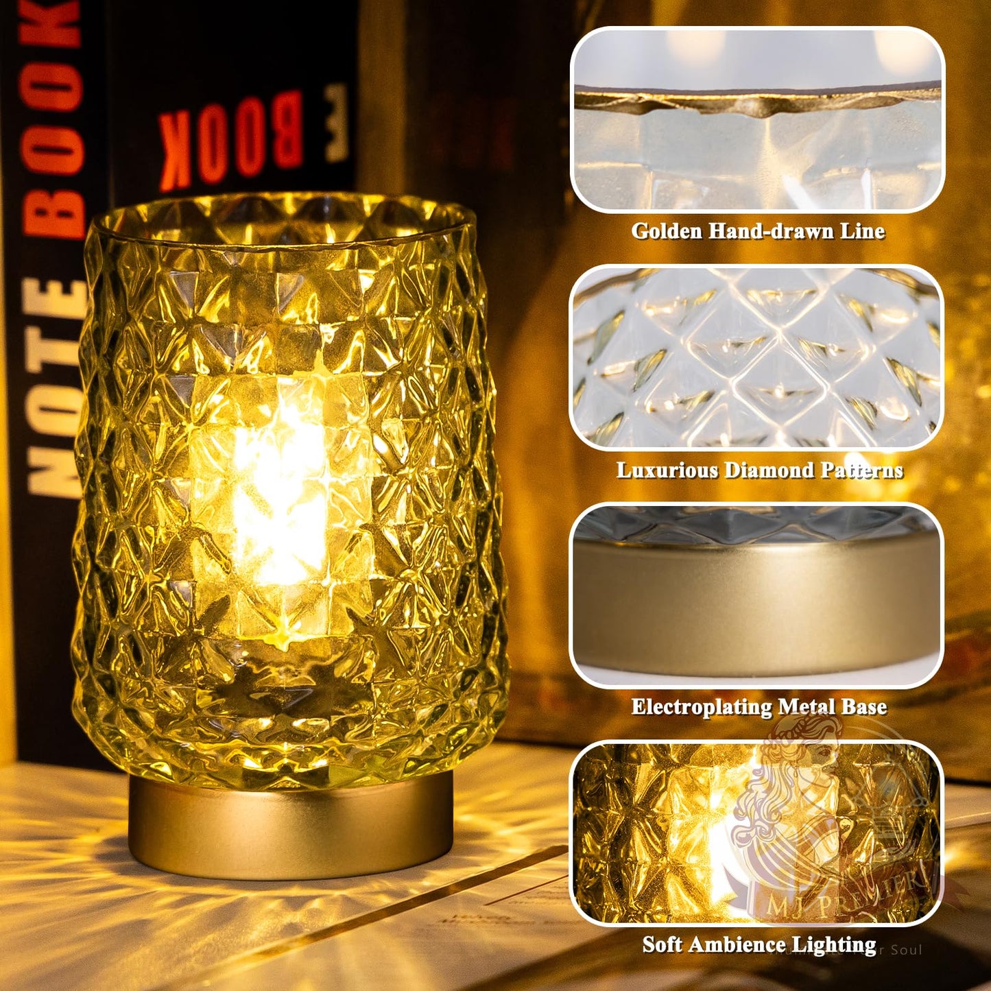 MJ PREMIER Battery Operated Table Lamp, Small Cordless Lamp with Timer Decorative Ambient Lighting, Emergency LED Lamp Nightstand for Bedroom Living Room Indoor Decor Housewarming Gift