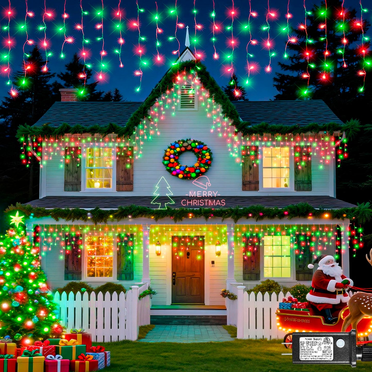 Icicle Lights for Outside - 33FT 400 LED Icicle Christmas Lights Outdoor with 75 Drops 8 Modes Timers, Waterproof Connectable Hanging Lights for Indoor Eaves Party Holiday Decorations, Red and Green
