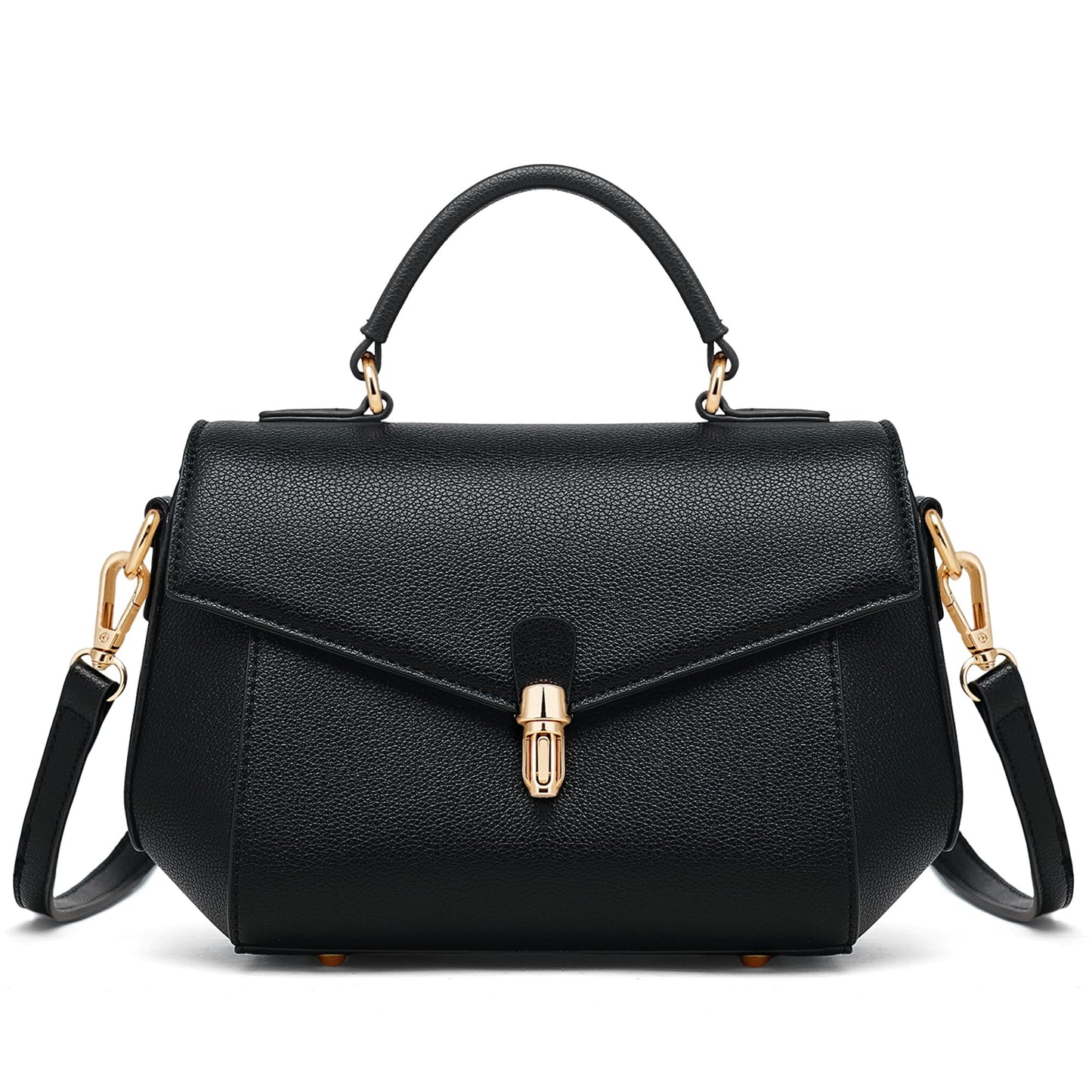 Goinsound Vegan Leather Crossbody Bag for Women Top Handle Purse Flap Shoulder Bag for Women Trendy Handbag with 2 Removable Straps Black