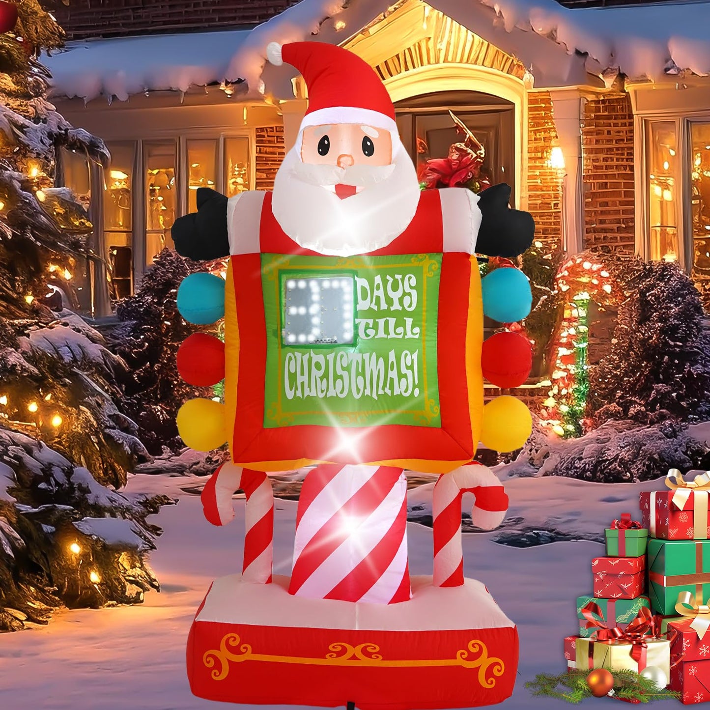 InfleasJoiy 7FT Santa Claus Countdown Street Sign Inflatable Decoration with Built-in LED Lights, Christmas Outdoor Inflatable Decoration for Lawns, Yards, Gardens, and Patios