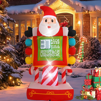 InfleasJoiy 7FT Santa Claus Countdown Street Sign Inflatable Decoration with Built-in LED Lights, Christmas Outdoor Inflatable Decoration for Lawns, Yards, Gardens, and Patios