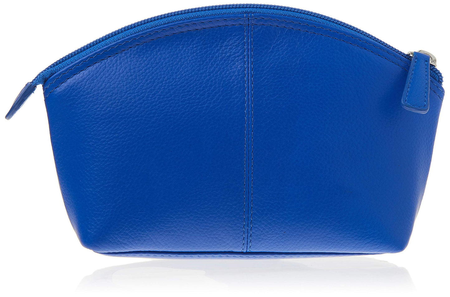 ili New York Genuine Leather Cosmetic Pouch - RFID Blocking Leather Travel Organizer Bag with Top Zip Closure and Interior Zip Pocket, Compact Lightweight Make Up Bags, Cobalt