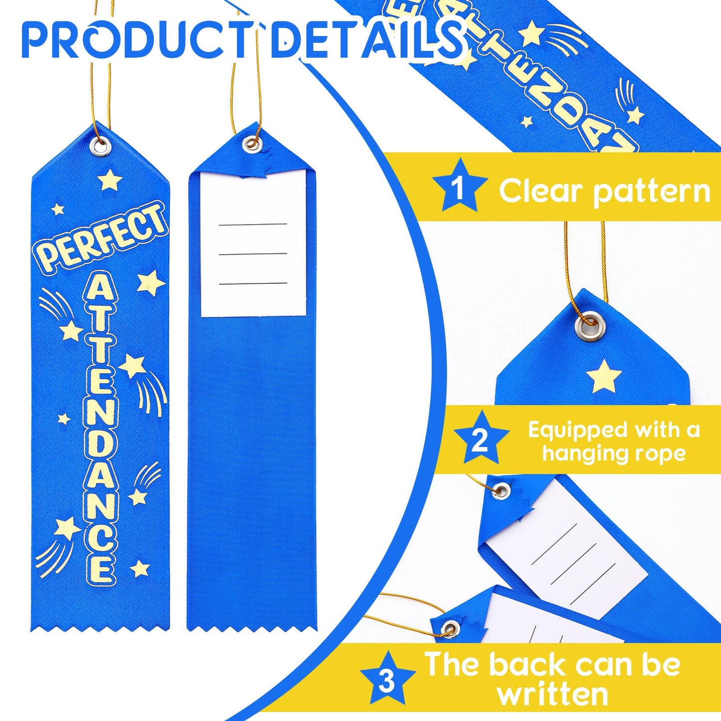 Wavwavw 100 Pcs Perfect Attendance Ribbons Bulk 8" x 2" Prizes Ribbons with Event Card and String Award Prize Gift for Tournaments Competitions Party Classroom Home Study Supplies