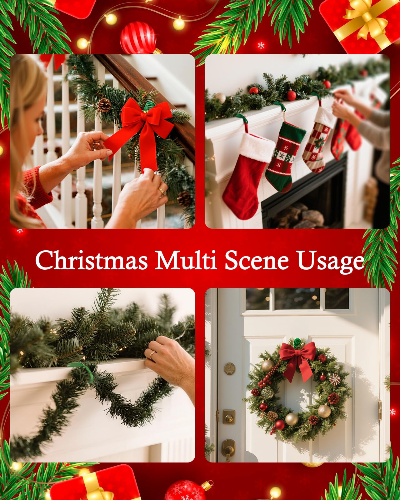 Duseu 20 Pcs Christmas Garland Ties, Garland Hangers for Mantle, Fireplace Stocking and Wreath Hanger Hooks Silicone Adhesive Straps Holder for Door Frame
