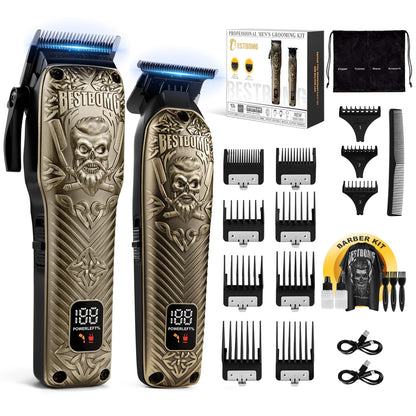 BESTBOMG® Professional Hair Clippers for Men, Professional Barber Clippers and Trimmer Set, Mens Cordless Hair Clipper for Barbers Haircut Kit Fade, BS-808A (Black)
