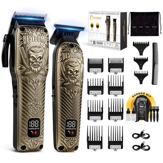 BESTBOMG® Professional Hair Clippers for Men, Professional Barber Clippers and Trimmer Set, Mens Cordless Hair Clipper for Barbers Haircut Kit Fade, BS-808A (Black)