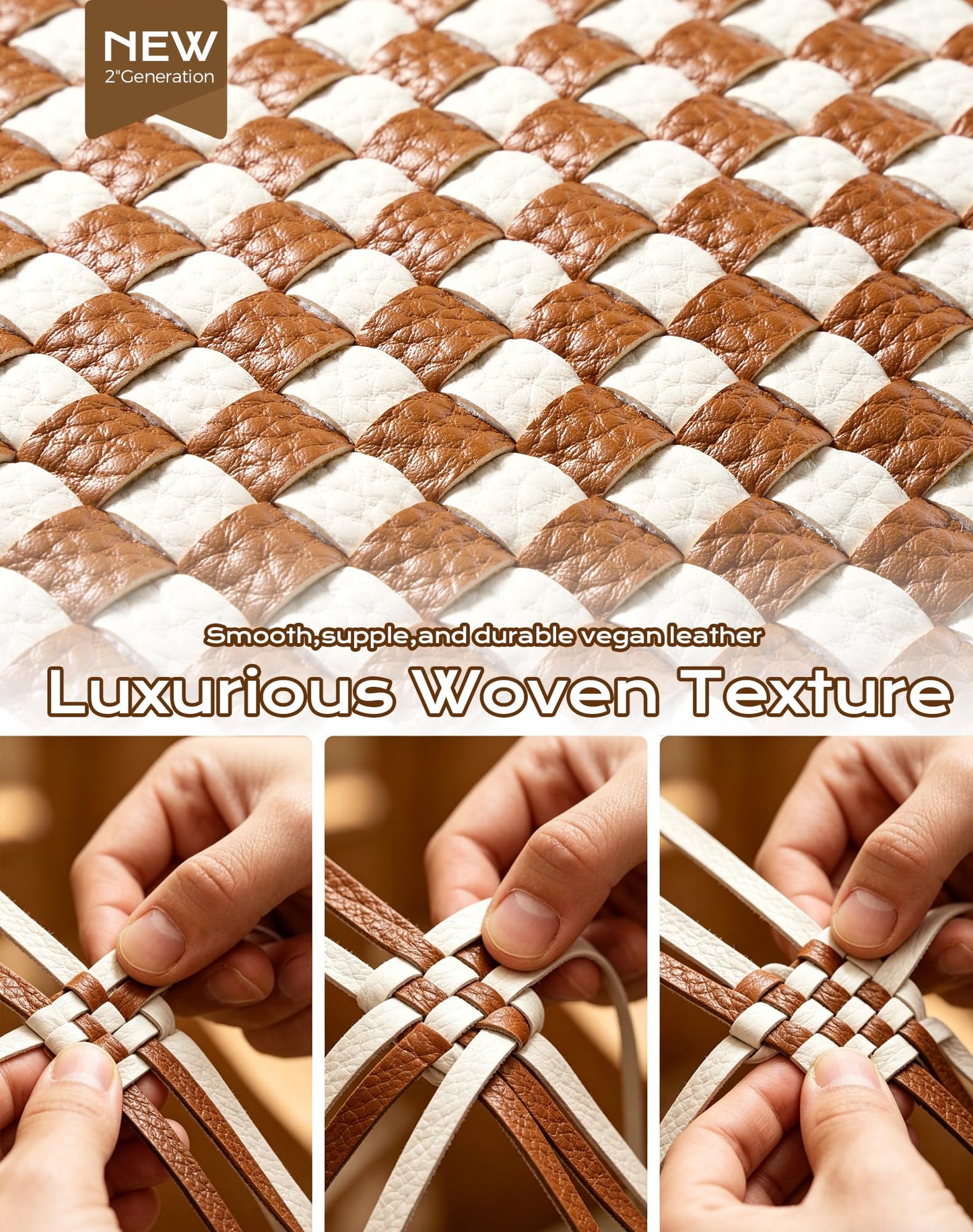 Trendy Woven Checkered Crossbody Bum Bag for Women，PU Leather Checkered Purse Fanny Packs Belt Bag (Woven Bum Bag - Brown White)