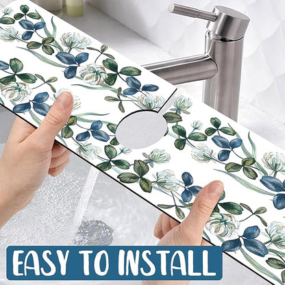 Watercolor Garland Flower Kitchen Sink Splash Guard Faucet Mat Clover Leaves