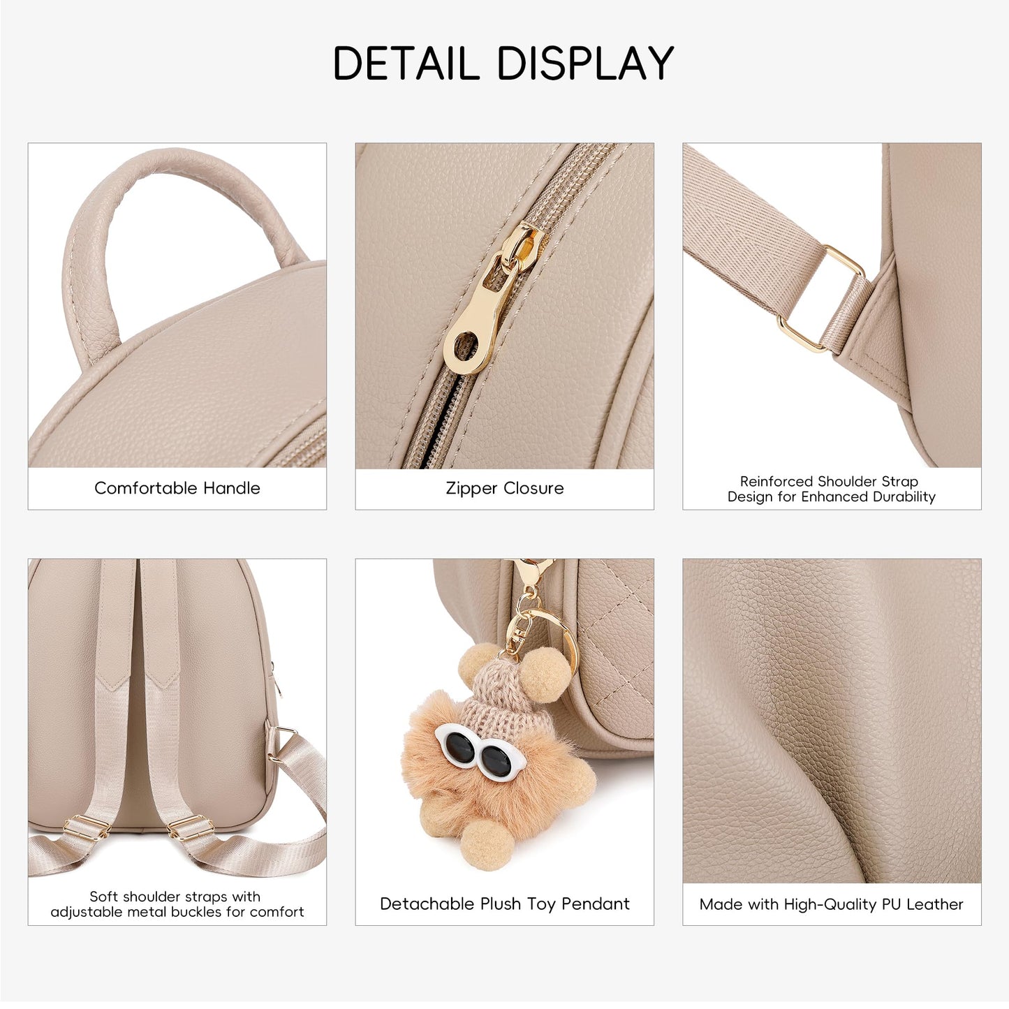 BAGOK Mini Leather Backpack Purse for Women, Small Backpack Purse with Cartoon Charm, Cute Fashion Bag for Girls