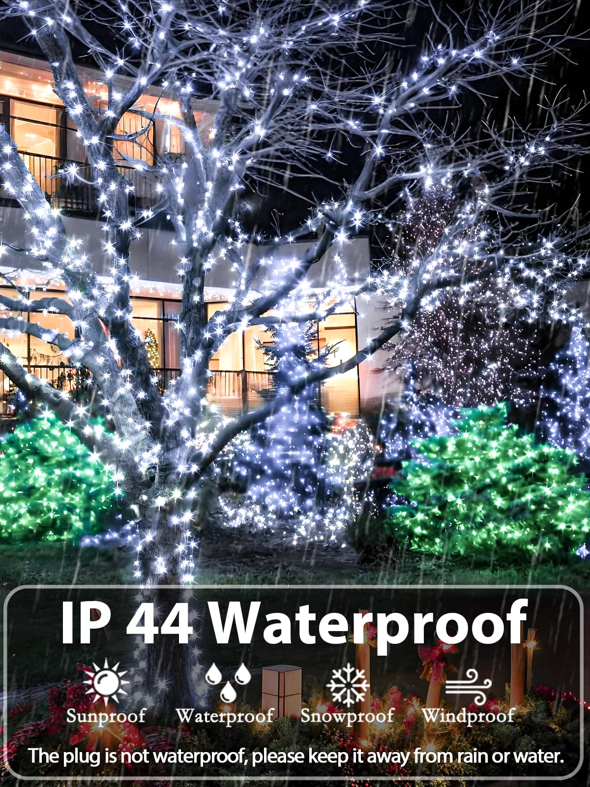 YIQU White 82FT 200 LED Christmas String Lights Outdoor/Indoor (Extendable Green Wire, Ultra-Bright with 8 Modes, UL Certified), Fairy String Lights for Xmas Tree Holiday Party Decoration, Cool White