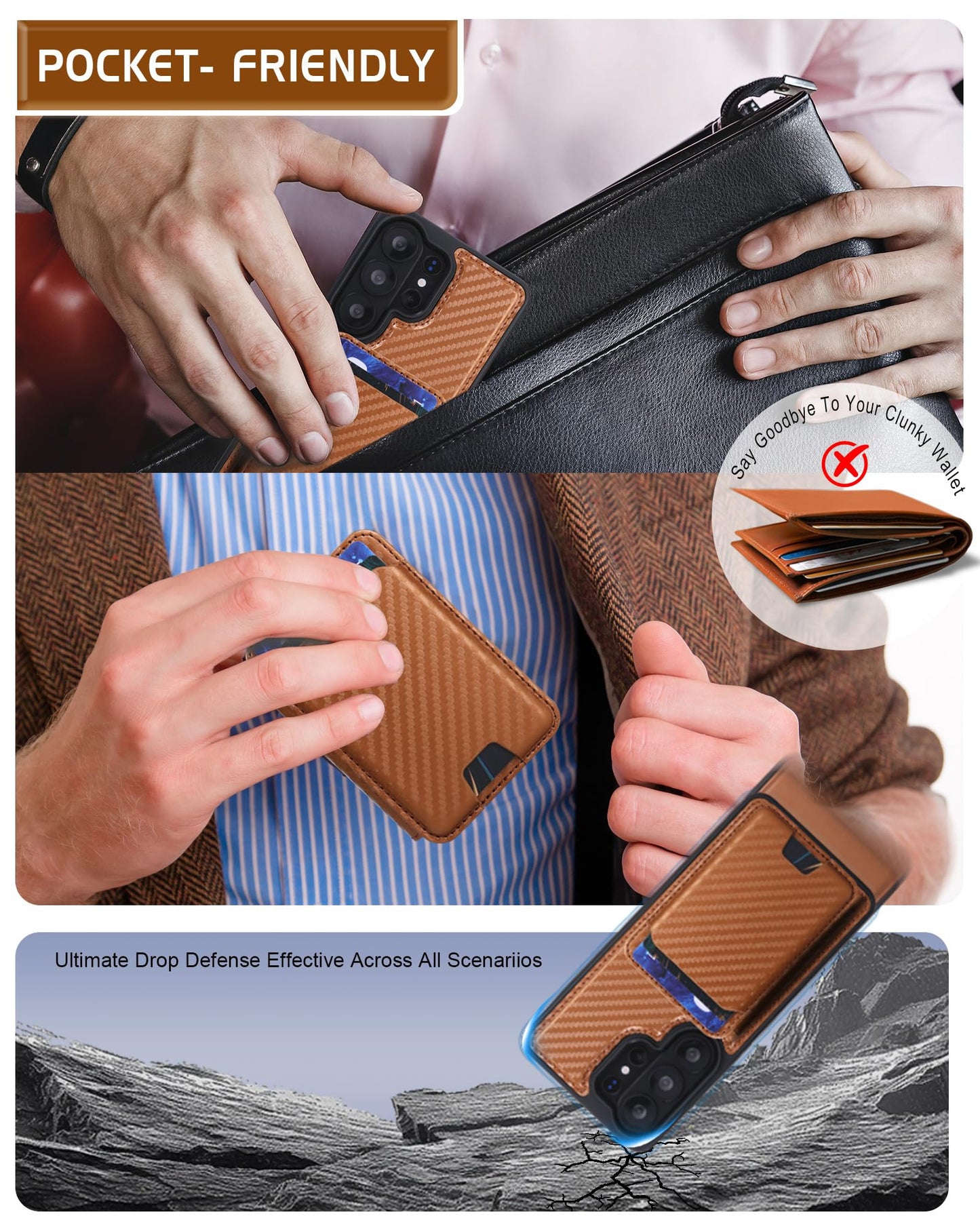 ASAPDOS Magnetic Detachable Wallet Case for Samsung Galaxy S26 Ultra with Kickstand,2-in-1 MagSafe Compatible RFID Blocking Card Holder,Slim PU Leather Cover Vintage Carbon Coffee