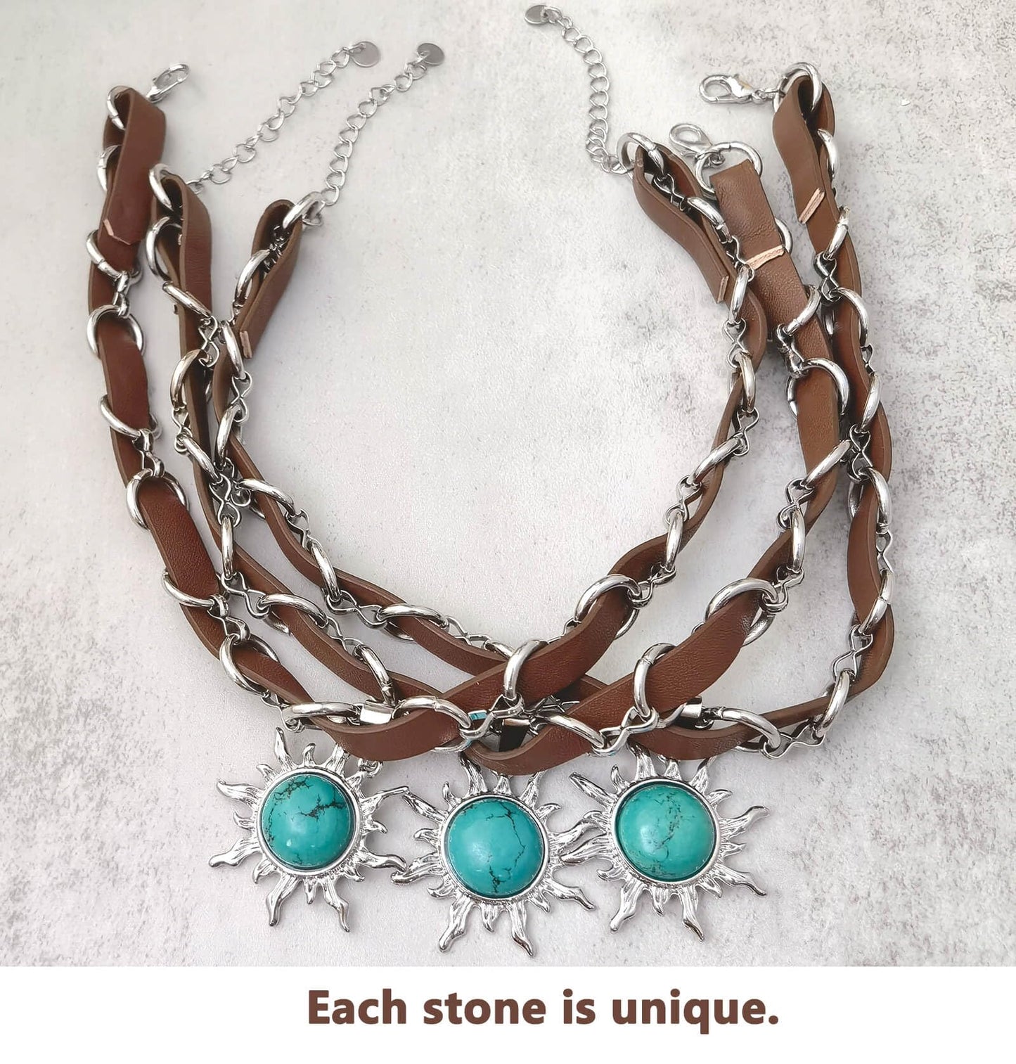 Ladywowu Turquoise Choker Necklace, Western Necklace with Sun Pendant, Adjustable Turquoise Necklace for Women