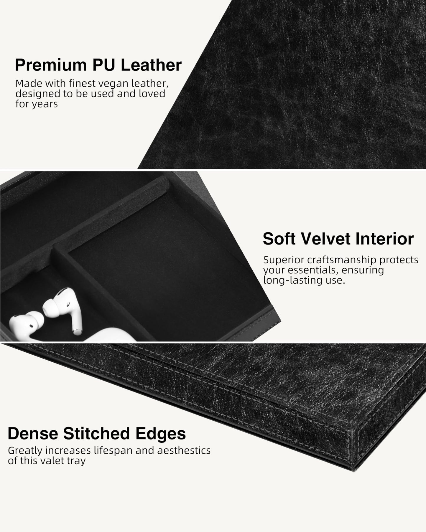 Investme Valet Tray with Wireless Charger, Nightstand Organizer for Men, EDC Catchall Tray for Keys, Watch, Wallet, Jewellery, Premium Vegan Leather, Bedside Caddy, Stylish and Organized, PU Black