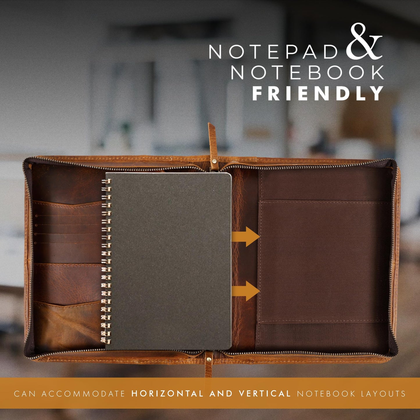 ELIZO Leather A5 Portfolio Padfolio Folio A5 Notebook Journal Cover Planner Binder Small Mens Business Work Folder Organizer (Antique)